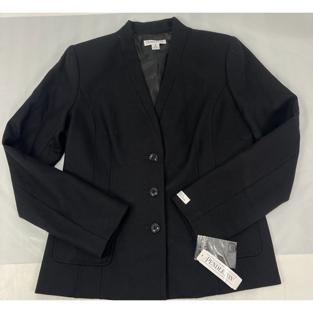 PENDLETON Women’s Size 8 Black 100% Virgin Wool One Button Blazer NWT
